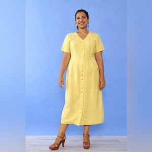 Orvis Vintage yellow button dress size 12